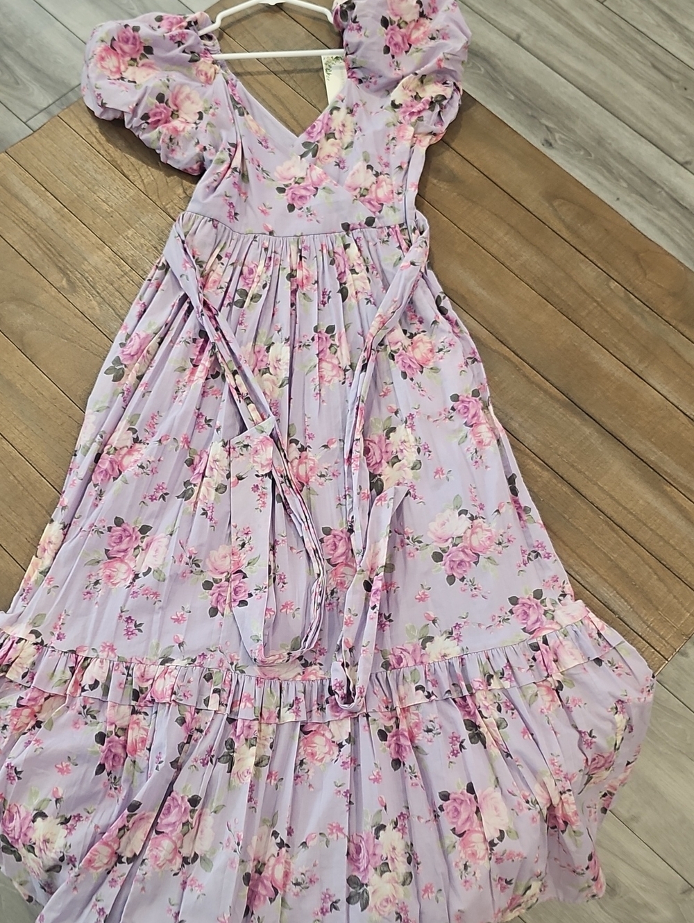 Chelsea & Violet Lilac Floral Puff-Sleeve Dress